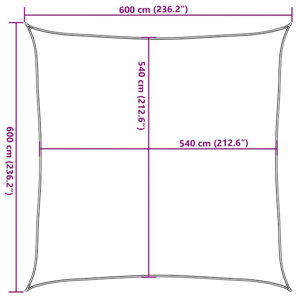 vidaXL Solsegel 160 g/m² vit 6x6 m HDPE Vit