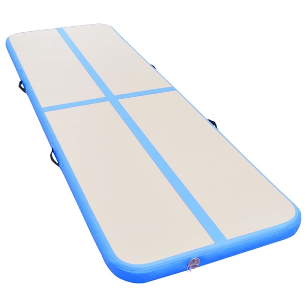 vidaXL Uppblåsbar gymnastikmatta med pump 400x100x10 cm PVC blå grå