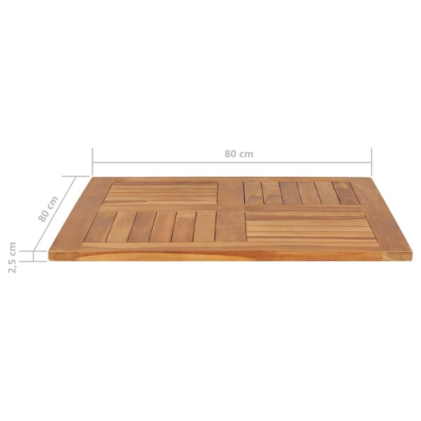vidaXL Bordsskiva massiv teak fyrkantig 80x80x2,5 cm Brun