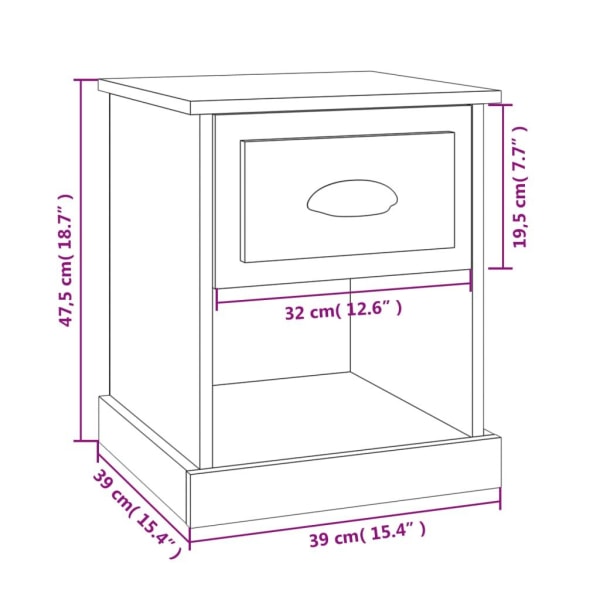 vidaXL Sängbord sonoma-ek 39x39x47,5 cm konstruerat trä Brun