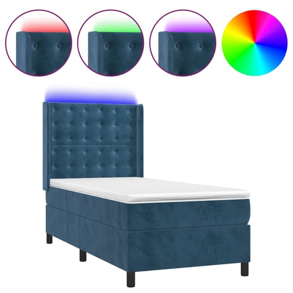 vidaXL Ramsäng med madrass & LED mörkblå 100x200 cm sammet Blå