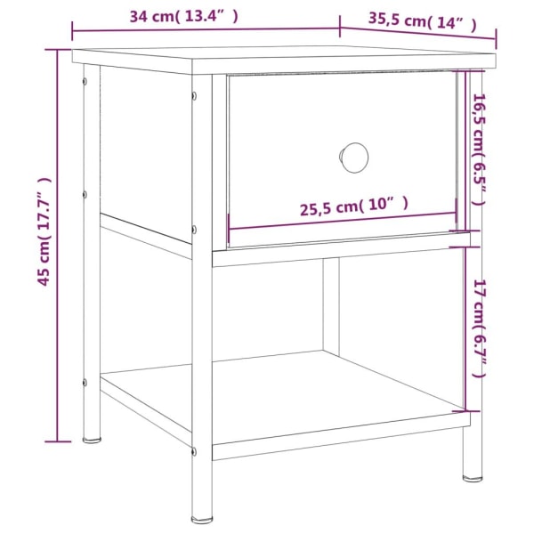 vidaXL Sängbord rökfärgad ek 34x35,5x45 cm konstruerat trä Brun