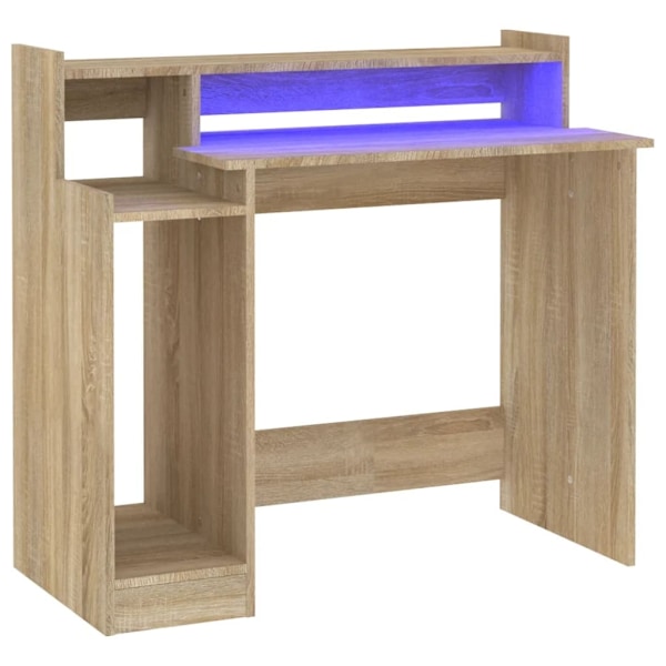 vidaXL Skrivbord med LED sonoma-ek 97x45x90 cm konstruerat trä Brun