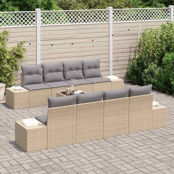 vidaXL Trädgårdsoffset 8 st Beige och Grå konstrotting Beige