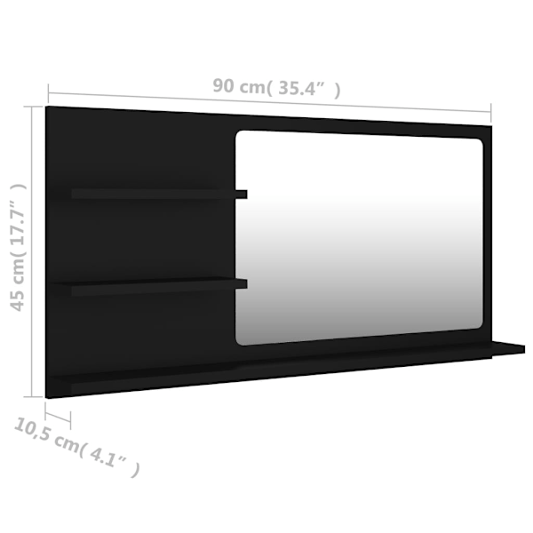 vidaXL Badrumsspegel svart 90x10,5x45 cm konstruerat trä Svart