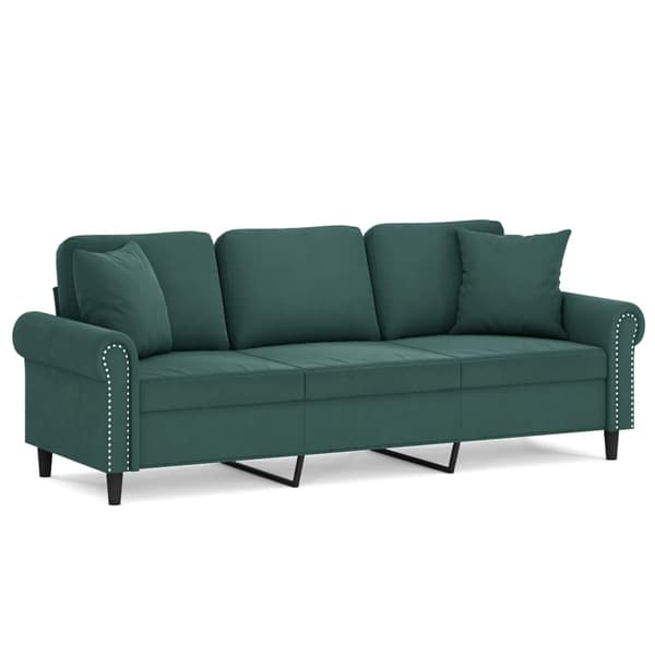 vidaXL 3-sitssoffa med prydnadskuddar mörkgrön 180 cm sammet Grön