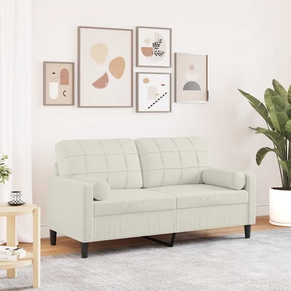 vidaXL 2-sitssoffa med prydnadskuddar gräddvit 140 cm sammet Kräm