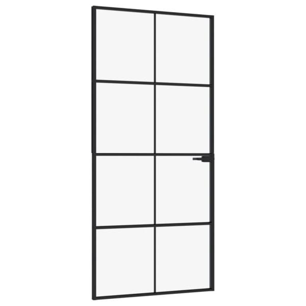 vidaXL Innerdörr 93x201,5 cm härdat glas och aluminium slim Svart