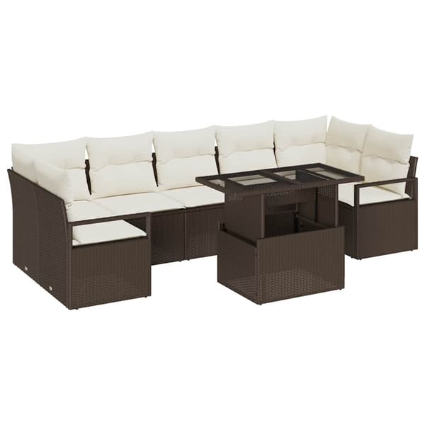vidaXL Trädgårdsoffset 8 st Brun Poly rattan Brun