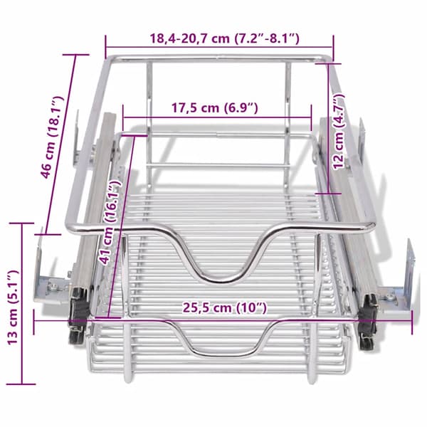 vidaXL Utdragbara trådkorgar 2 st silver 300 mm Silver
