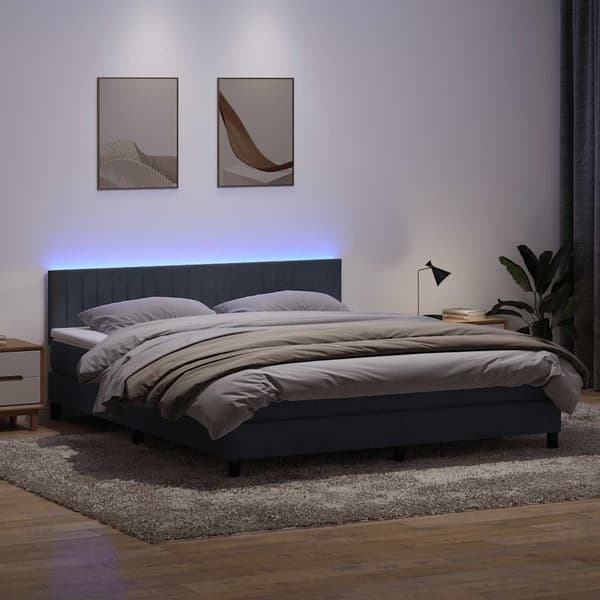vidaXL Ramsäng med madrass mörkgrå 180x210 cm sammet Grå