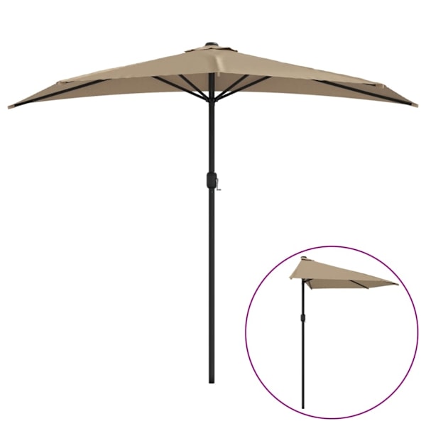 vidaXL Balkongparasoll med aluminiumstolpe taupe 270x144 cm halvrunt Taupe