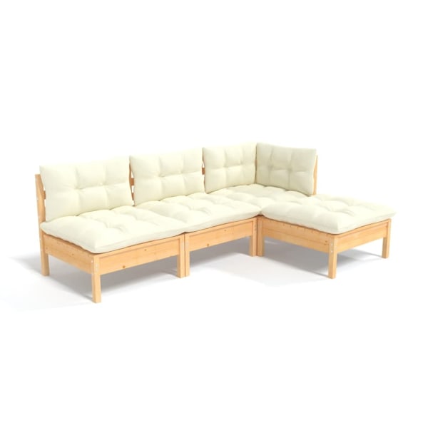 vidaXL Loungegrupp med gräddvita dynor 4 delar massiv furu Creme