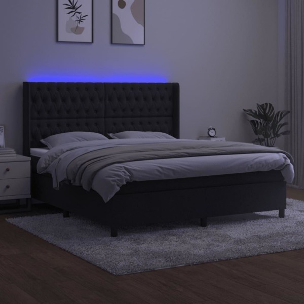 vidaXL Ramsäng med madrass & LED svart 180x200 cm sammet Svart