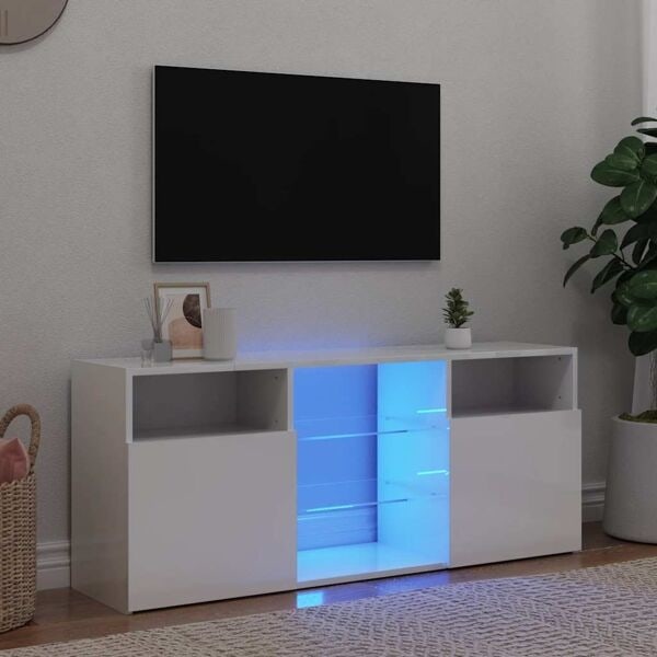 vidaXL TV-bänk med LED-belysning vit högglans 120x30x50 cm Vit