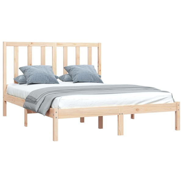 vidaXL Sängram massiv furu 135x190 cm Brun