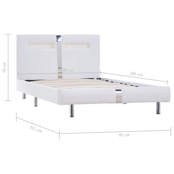 vidaXL Sängram med LED vit konstläder 90x200 cm Vit