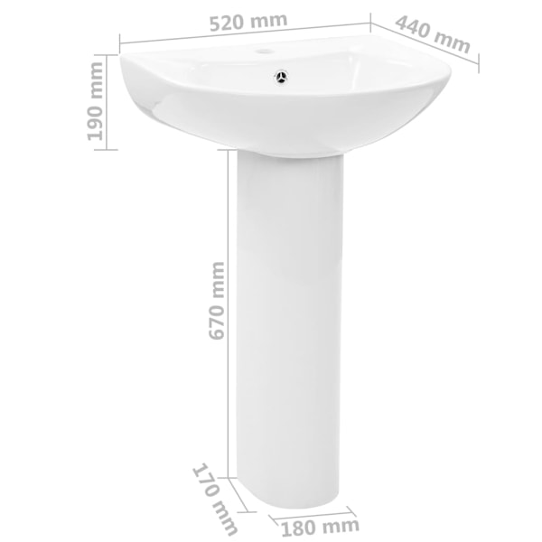vidaXL Handfat fristående med piedestal keramik 520x440x190 cm vit Vit