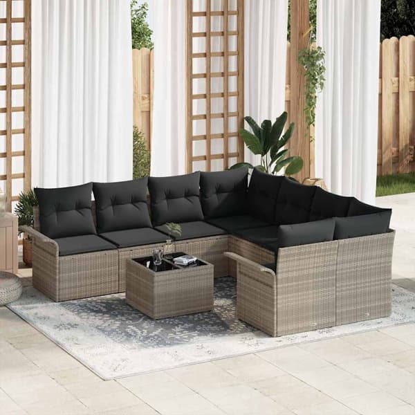 vidaXL Trädgårdsoffset 9 pcs Ljusgrå Poly rattan Ljusgrå