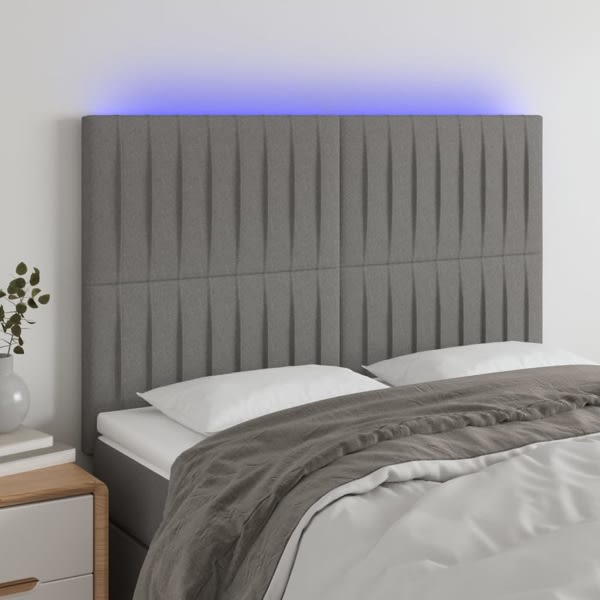 vidaXL Sänggavel LED mörkgrå 144x5x118/128 cm tyg Grå