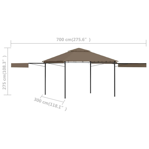 vidaXL Paviljong med förlängda tak 3x3x2,75 m taupe 180 g/m² Taupe