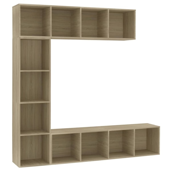 vidaXL Bokhylla/TV-bänk 3 delar set sonoma-ek 180x30x180 cm Brun
