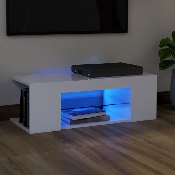 vidaXL TV-bänk med LED-belysning vit högglans 90x39x30 cm Vit