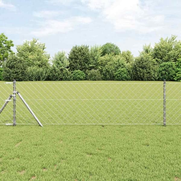 vidaXL Kedjehängd Stängsel Markfix 10 x 0,6 m Galvaniserat stål Silver Silver