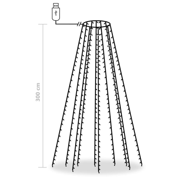 vidaXL Ljusnät för julgran 300 lysdioder kallvit 300 cm Vit