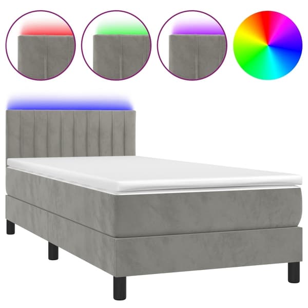 vidaXL Ramsäng med madrass & LED ljusgrå 100x200 cm sammet Grå