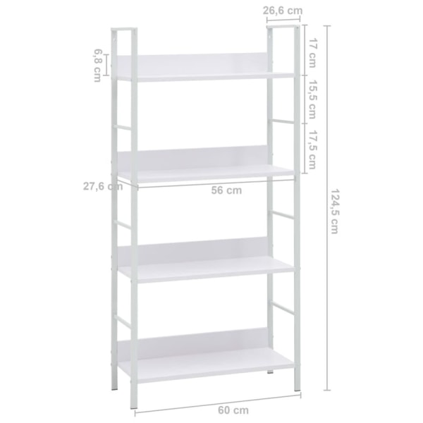 vidaXL Bokhylla 4 hyllor vit 60x27,6x124,5 cm konstruerat trä Vit