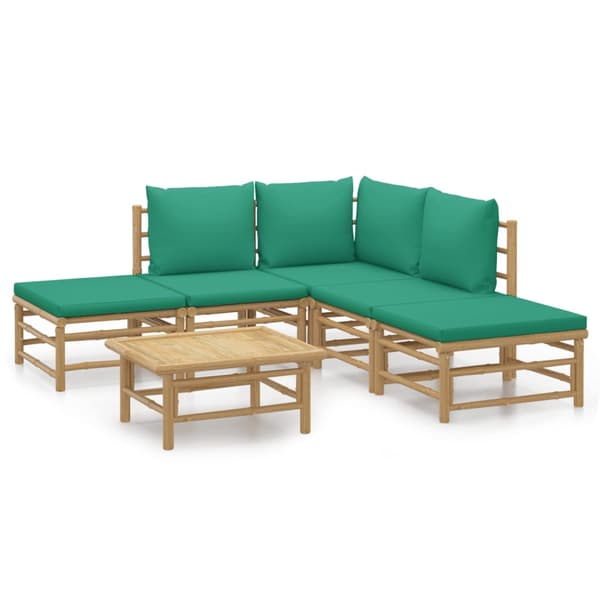 vidaXL Loungegrupp 6 delar gröna dynor bambu Brun