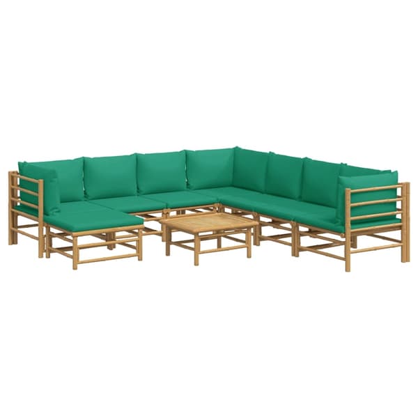 vidaXL Loungegrupp 9 delar gröna dynor bambu Brun