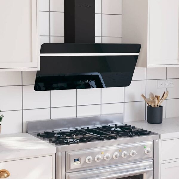 vidaXL Köksfläkt 90 cm stål och härdat glas svart Svart