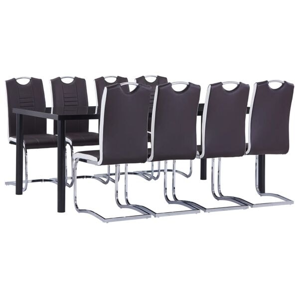 vidaXL Matgrupp 9 delar konstläder brun Brun