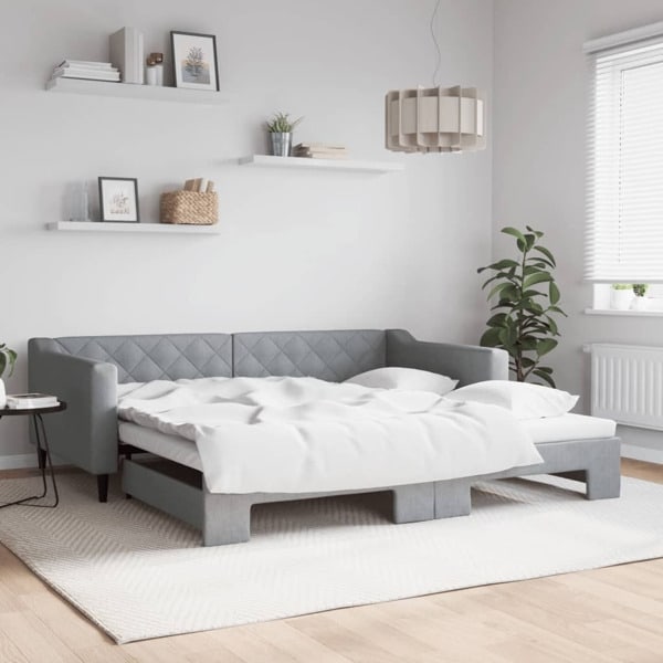 vidaXL Dagbädd utdragbar ljusgrå 100x200 cm tyg Grå