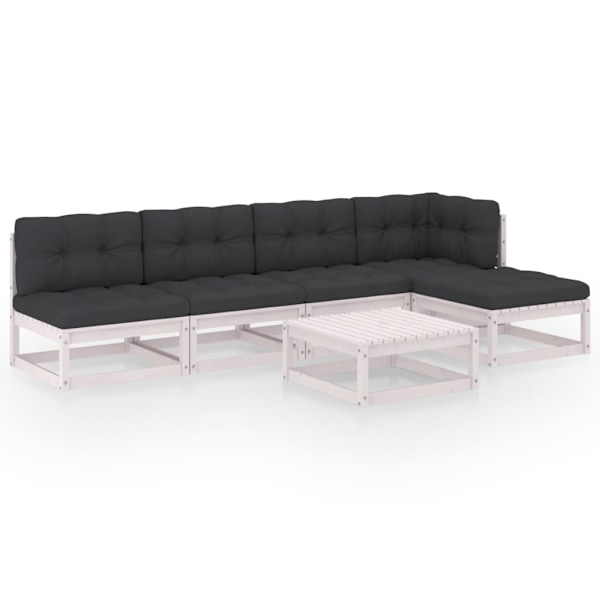 vidaXL Loungegrupp med dynor 6 delar massiv furu Vit