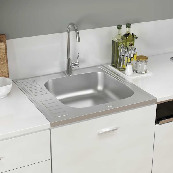 vidaXL Diskho med avrinningsyta silver 600x600x155 mm rostfritt stål Silver