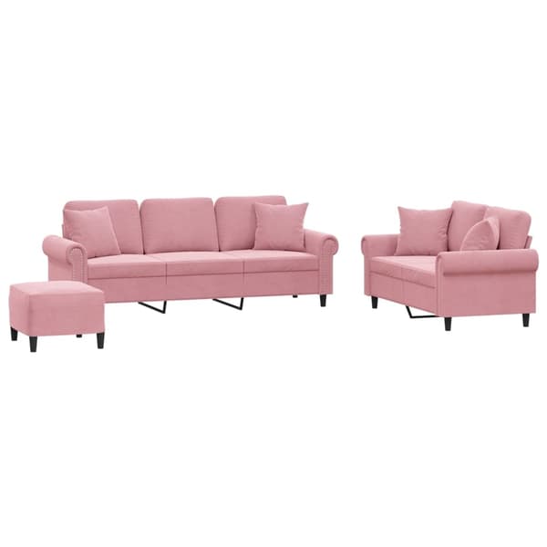 vidaXL Soffgrupp med dynor 3 delar rosa sammet Rosa