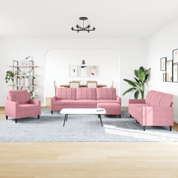 vidaXL Soffgrupp med dynor 4 delar rosa sammet Rosa