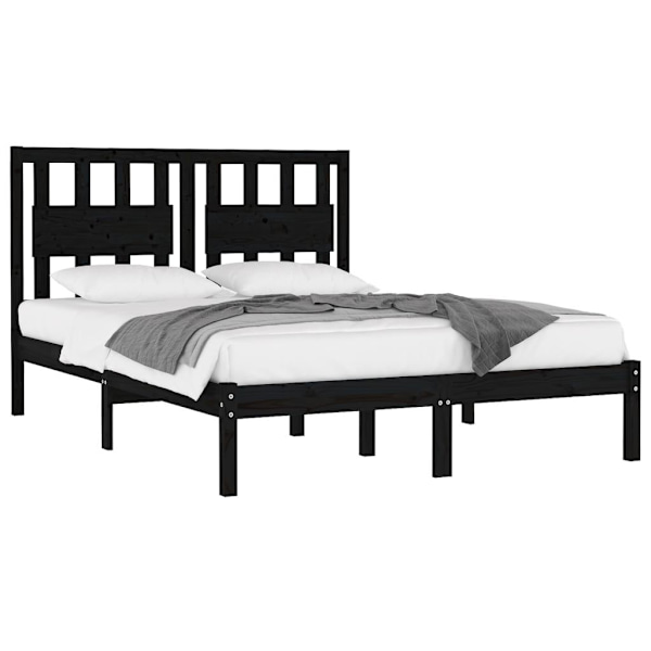 vidaXL Sängram svart massiv furu 120x190 cm Svart