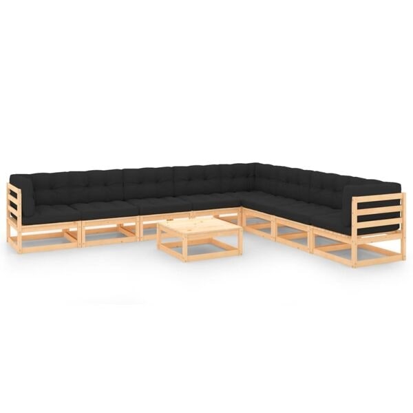 vidaXL Loungegrupp med antracitfärgade dynor 9 delar massiv furu Antracit