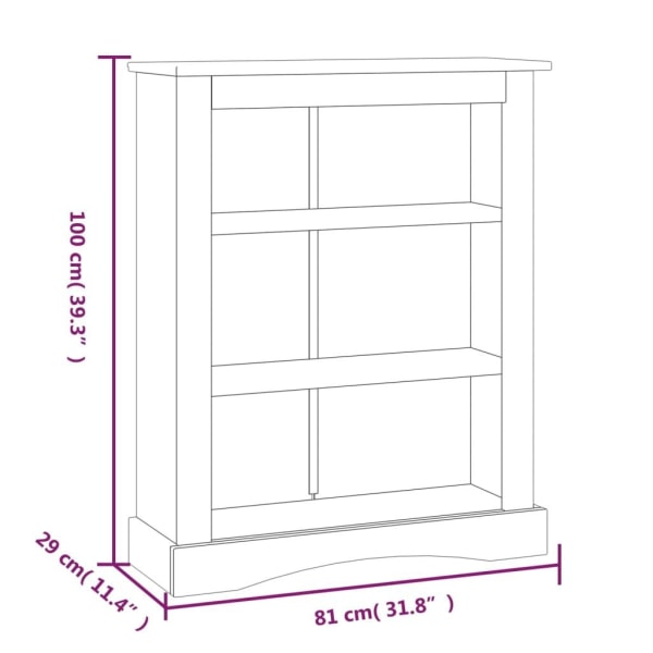 vidaXL Bokhylla i mexikansk Coronastil med 3 hyllor furu 81x29x100 cm Brun