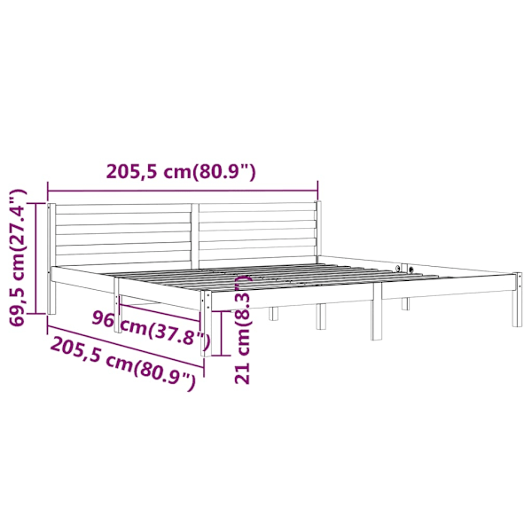 vidaXL Sängram massiv furu 200x200 cm Brun