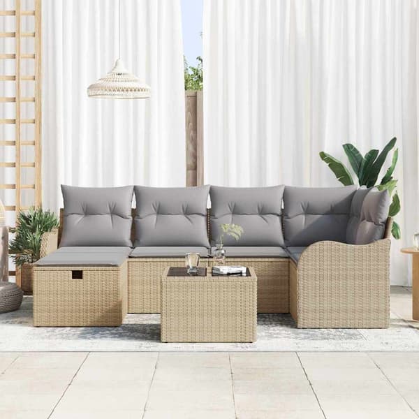 vidaXL Trädgårdsoffset 7 st Poly rattan Beige