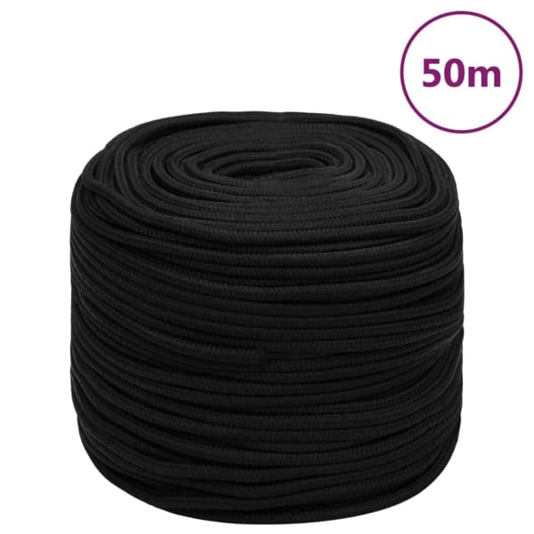 vidaXL Rep svart 10 mm 50 m polyester Svart