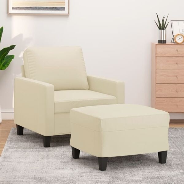 vidaXL Fåtölj med fotpall gräddvit 60 cm konstläder Kräm