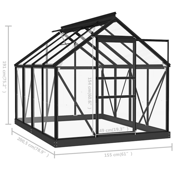 vidaXL Glasväxthus antracit 155x200,5x191 cm aluminium Antracit