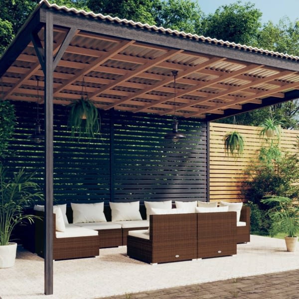 vidaXL Loungegrupp för trädgården med dynor 9 delar brun konstro Brun
