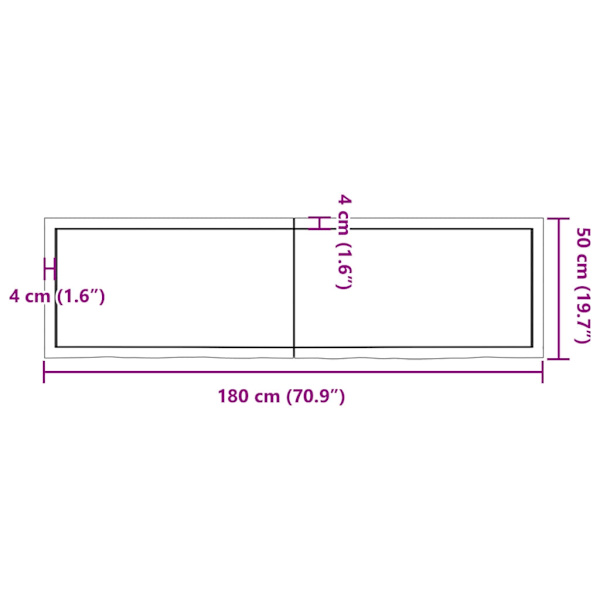 vidaXL Bordsskiva mörkbrun 180x50x(2-4) cm behandlad massiv ek Brun